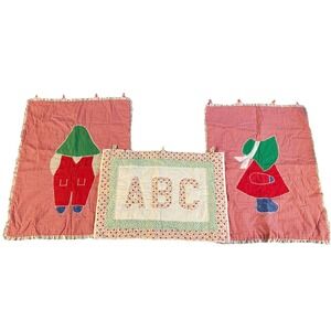 Vintage Handmade Sun Bonnet Sue &‎ Overall Sam ABC Quilt Wall Hangings Kids Room